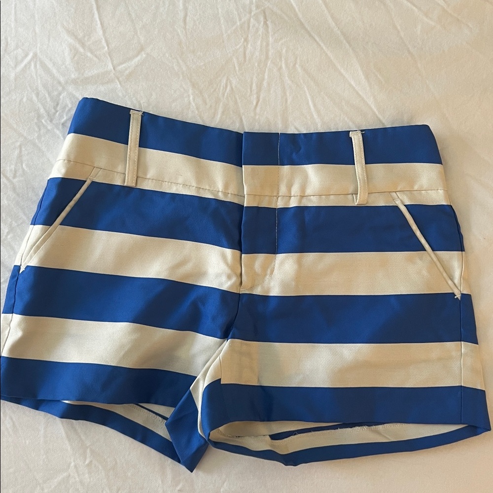 Alice + Olivia Bold Blue and Cream Striped Shorts